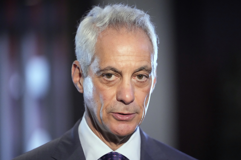 FILE - U.S. Ambassador to Japan Rahm Emanuel speaks to the media after attending an annual ceremony at the Zojoji temple to honor the Nagasaki atomic bombing victims, in Tokyo, on Aug. 9, 2024. 