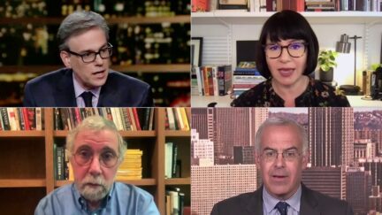 Bret Stephens Michelle Goldberg Paul Krugman and David Brooks split image