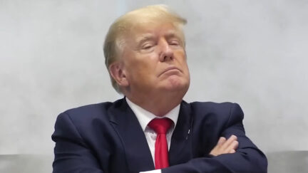 Trump gives judge stubborn face during deposition - image via screenshot