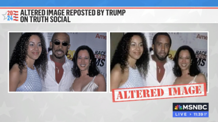 Trump reposts fake image of Kamala Harris and Sean 